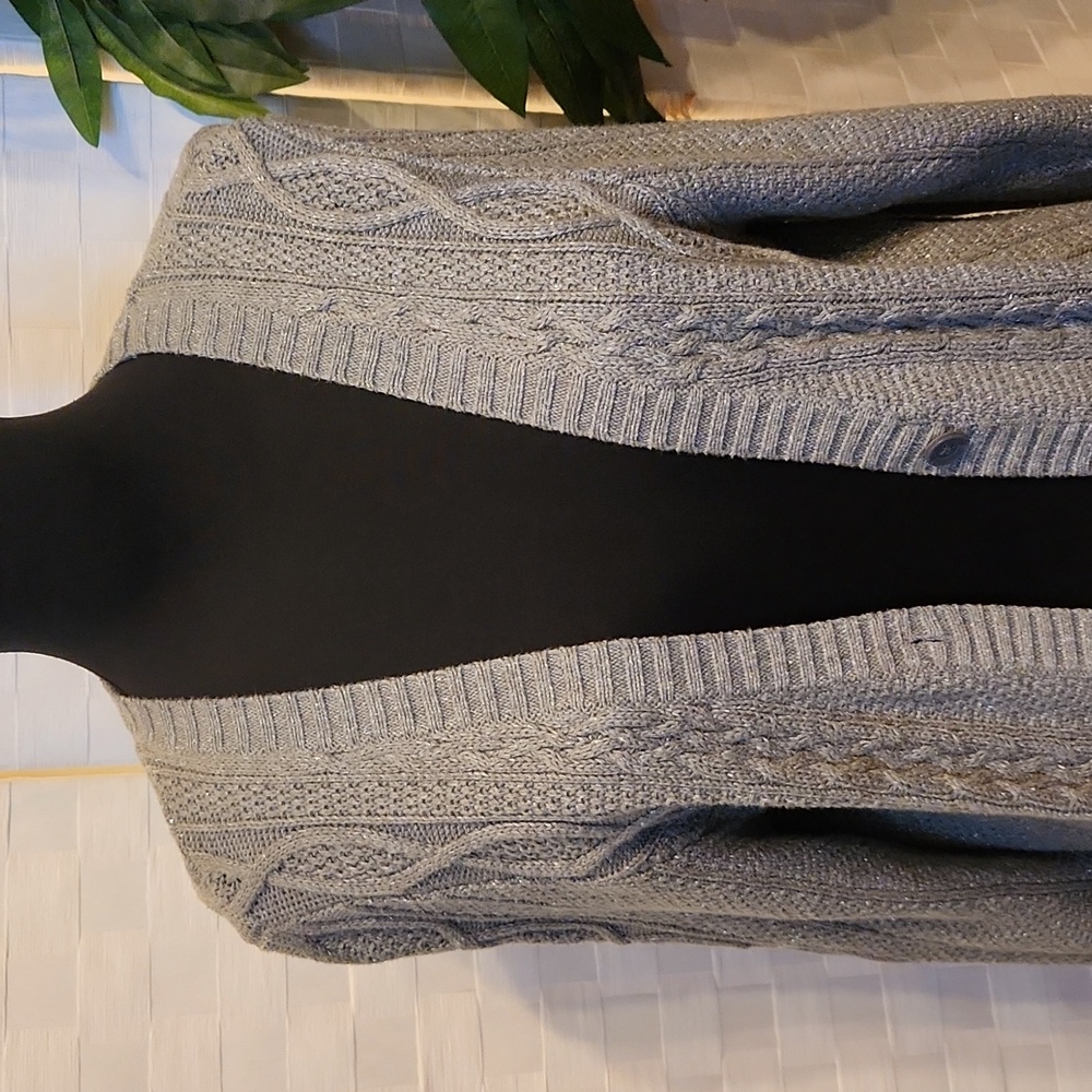 Croft & Barrow Gray Sparkle Cable Knit Cardigan - Size XL - Picture 2 of 12